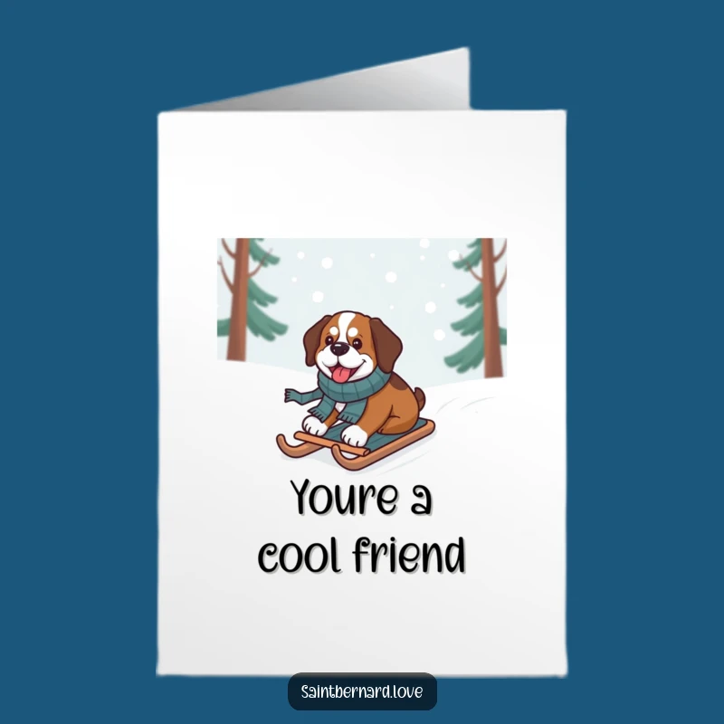 Free Printable Funny Saint Bernard Sledding Thanks Card: Winter Downloadable
