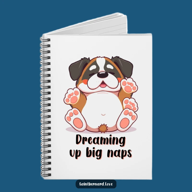 Funny Saint Bernard Notebook - Kawaii Rolling Dog Paws Up Journal Gift