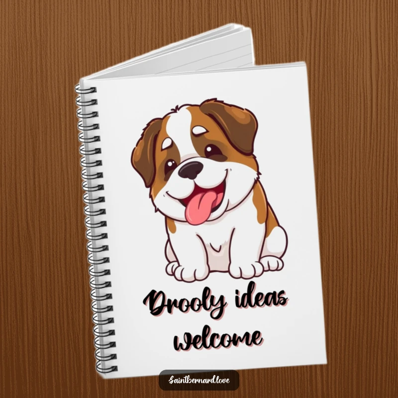 Funny Kawaii Saint Bernard Notebook: A charming Saint Bernard is shown grinning and slobbering, making this notebook a funny, inspiring place for your thoughts.