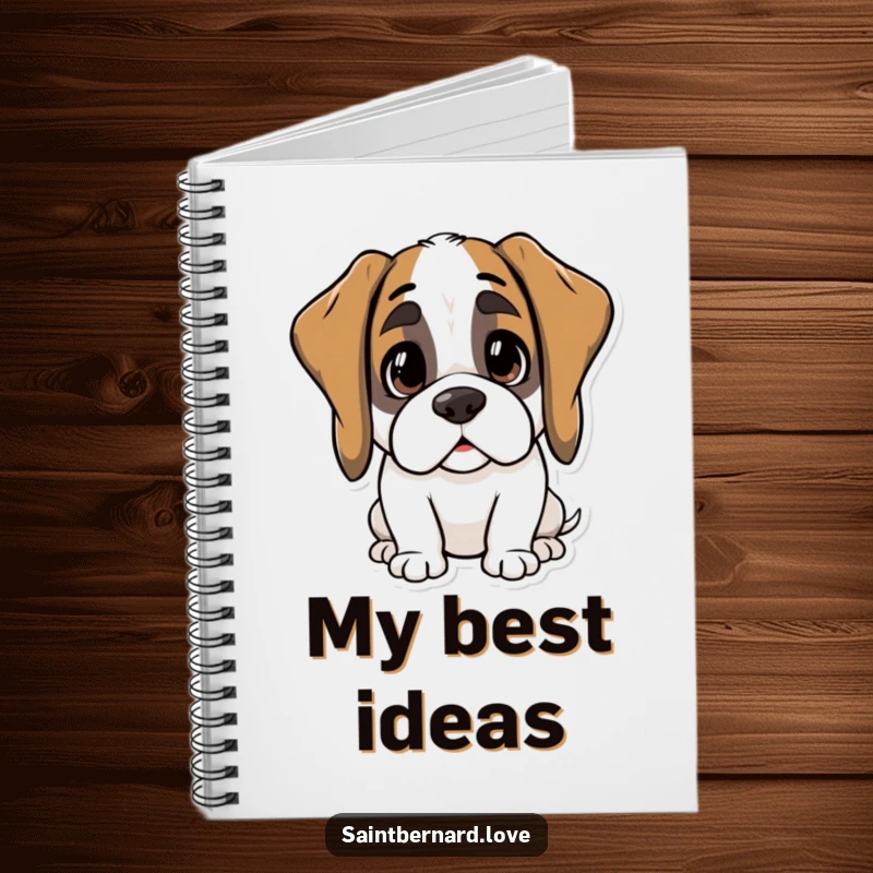 Funny Kawaii Saint Bernard Notebook: Features a cute dog with ears perked, showing curiosity. A perfect funny gift.