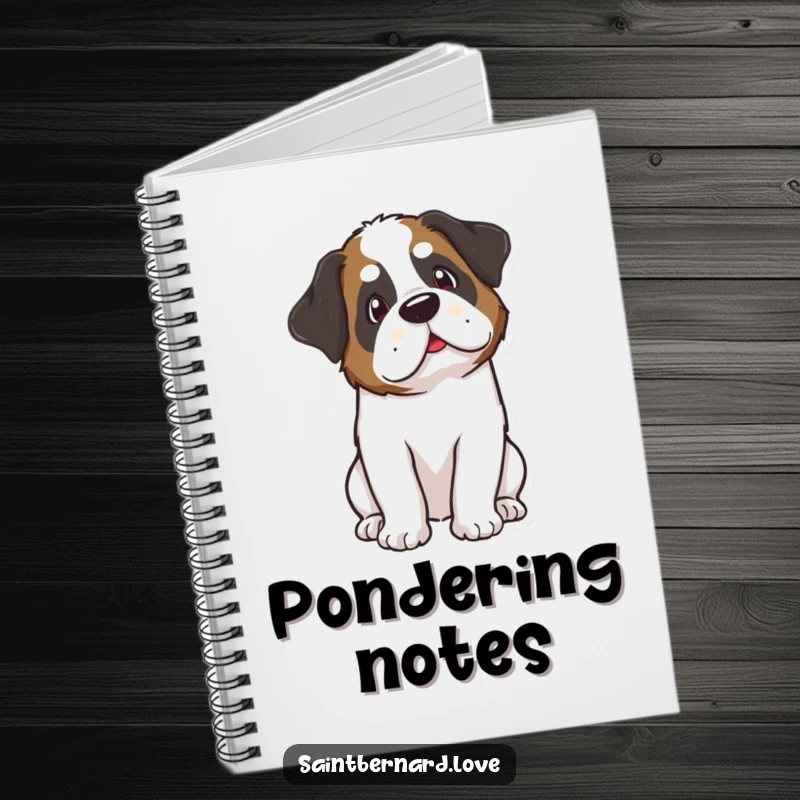 Funny Kawaii Saint Bernard Notebook: A charming Saint Bernard is shown tilting its head curiously, making this notebook a funny, inspiring place for your thoughts.