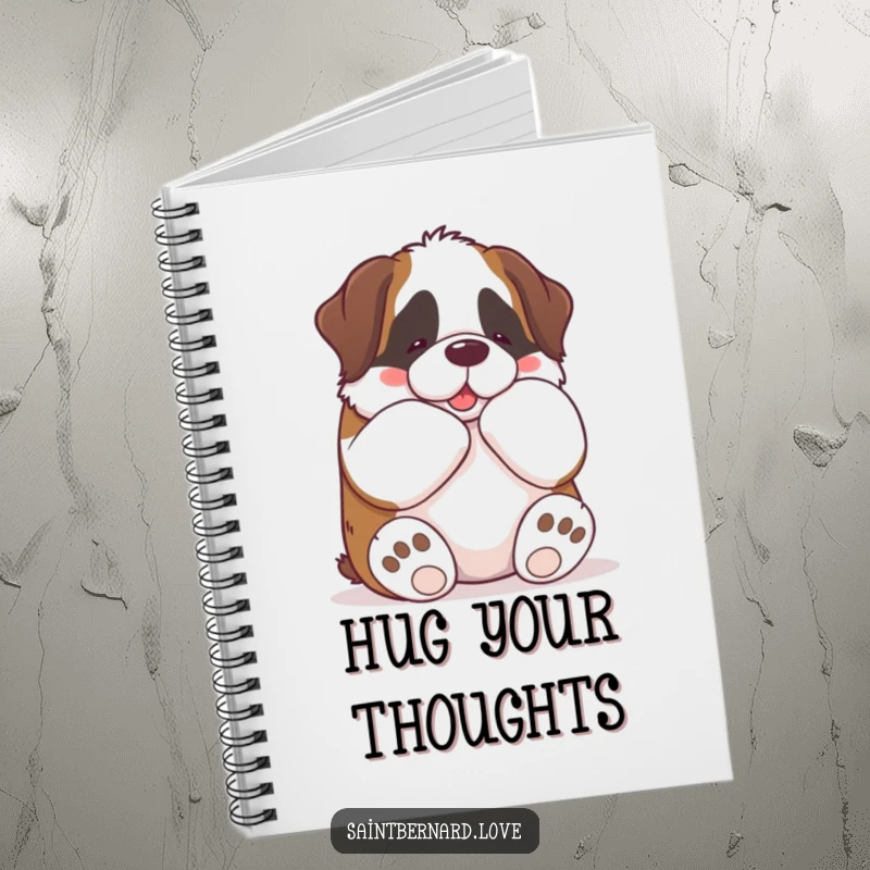 Funny Kawaii Saint Bernard Notebook: A charming Saint Bernard is shown giving a big bear hug, making this notebook a funny, inspiring place for your thoughts.