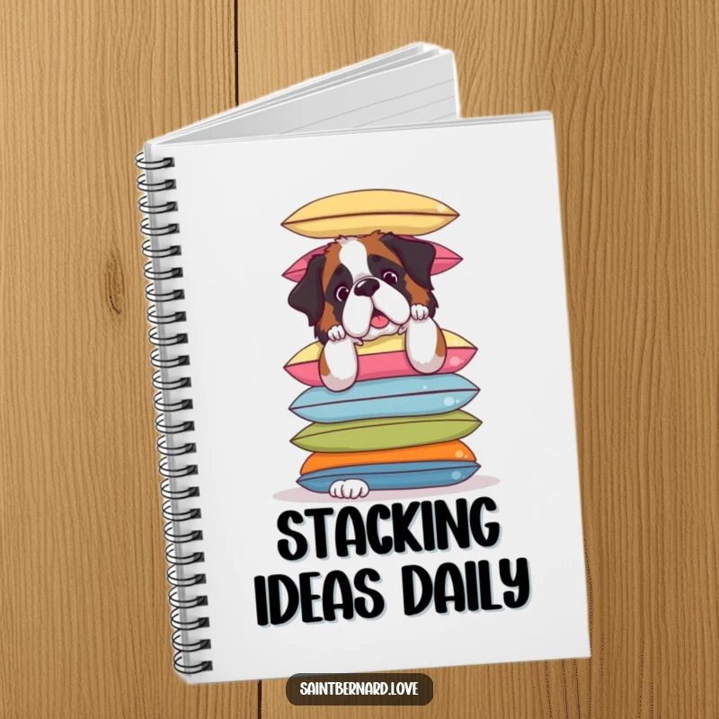 Funny Saint Bernard Notebook: Lined notebook featuring a Saint Bernard hilariously trying to balance cushions, a humorous writing tool.