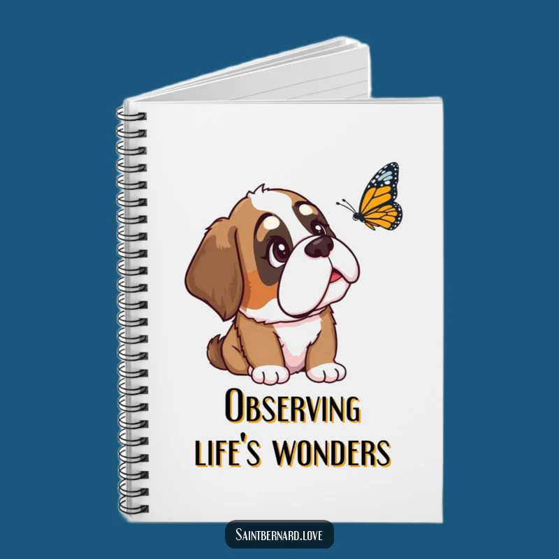 Funny Saint Bernard Notebook: Curious Dog Watching Butterfly, Jotting Wonders