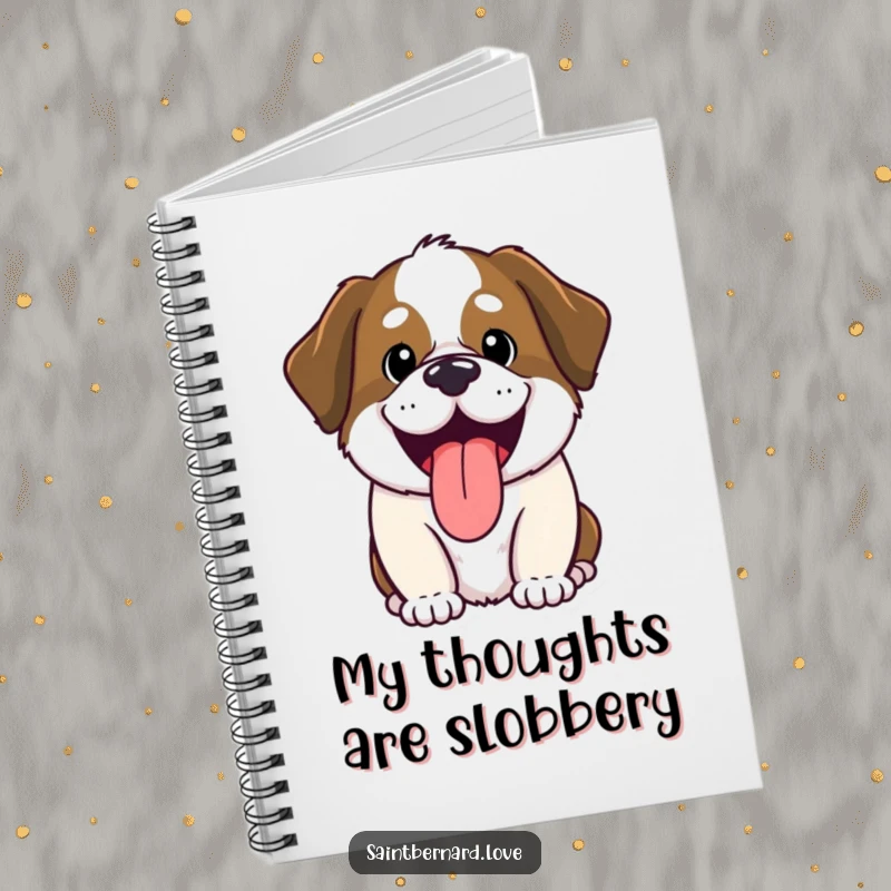 Funny Saint Bernard notebook, kawaii dog panting happily, cute and humorous journal, perfect for notes and doodles, ideal funny gift for creativity.