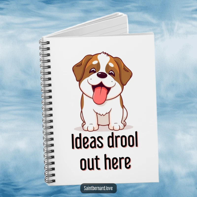 Funny Kawaii Saint Bernard notebook, a cute dog panting with its tongue lolling out, ideal for jotting down funny thoughts.