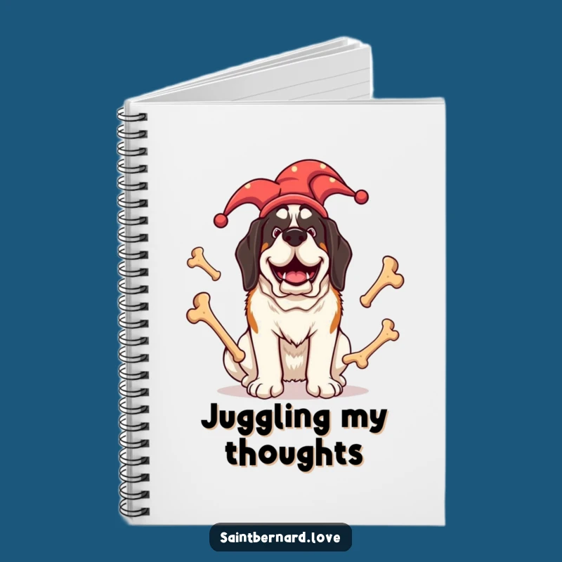 Funny Jester Saint Bernard Notebook - Giant Dog Juggling Bones for Jotting Laughs