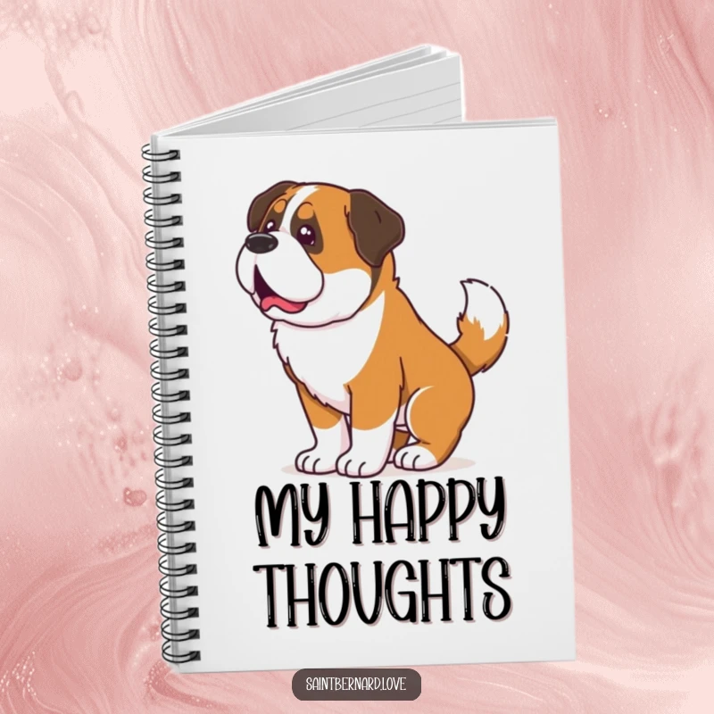 Funny Saint Bernard notebook, a journal depicting a dog whose whole body shakes from its wagging tail, symbolizing unrestrained joy.