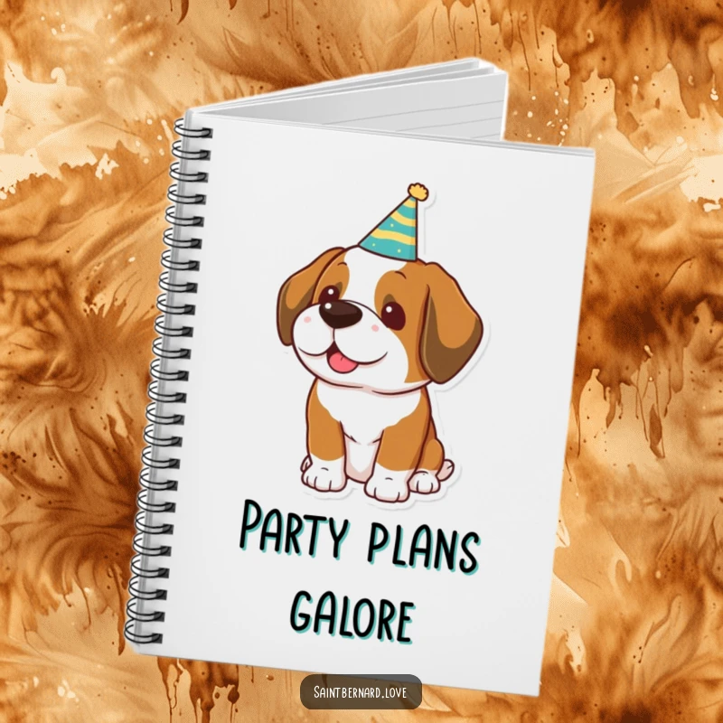 Funny Kawaii Saint Bernard Notebook: A dog wearing a party hat, great for jotting down party ideas.