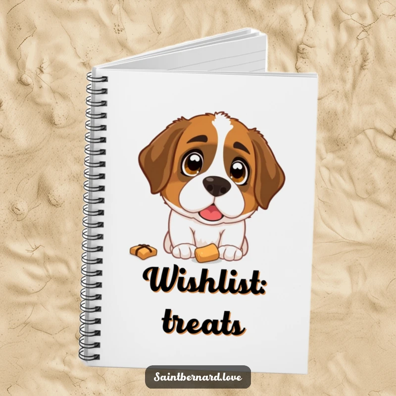 Funny Saint Bernard Notebook: A lined notebook cover showcasing a Saint Bernard dog with wide, hopeful eyes gazing at a fallen treat.