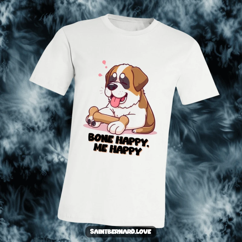 Funny Saint Bernard T-Shirt: A happy Saint Bernard lounges contentedly with a bone, embodying pure doggy relaxation.