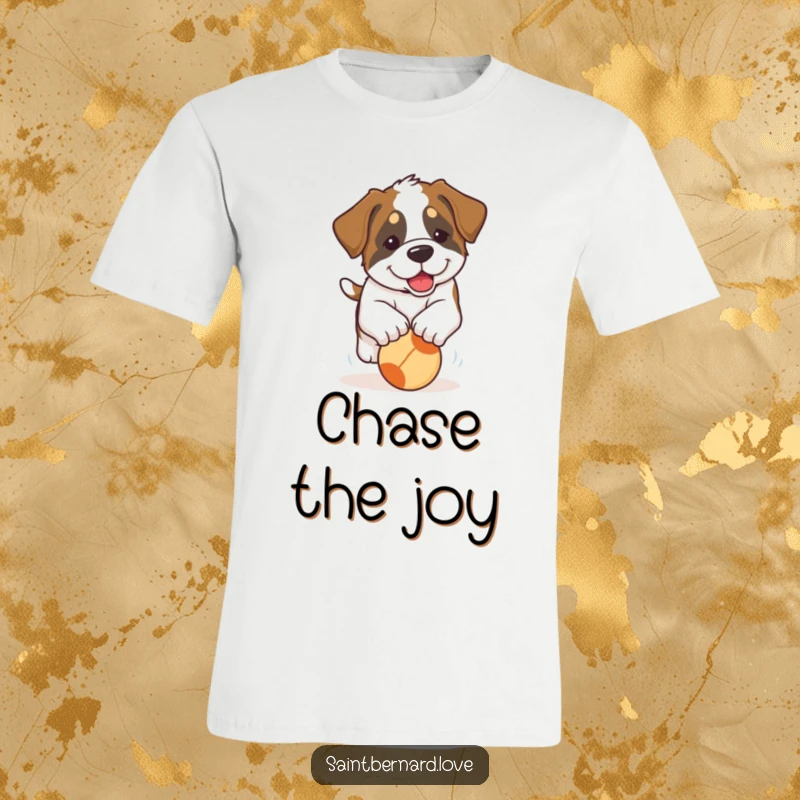 Funny Saint Bernard Puppy T-Shirt: A Saint Bernard puppy with oversized floppy ears enthusiastically chasing a red ball, a picture of canine delight.