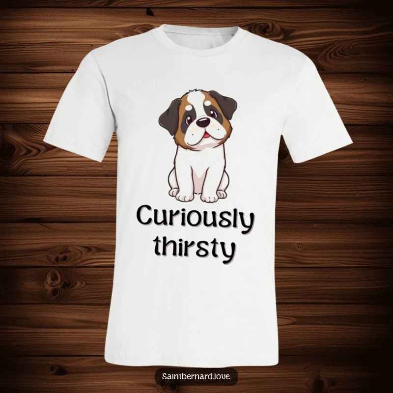 Funny Kawaii Saint Bernard T-Shirt: A cute Saint Bernard tilts its head curiously, radiating funny thoughtfulness and endearing charm.