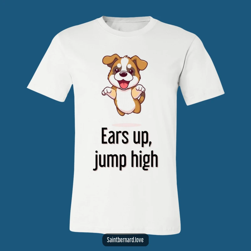 Funny Kawaii Saint Bernard T-Shirt - Happy Jump Floppy Ears Tee