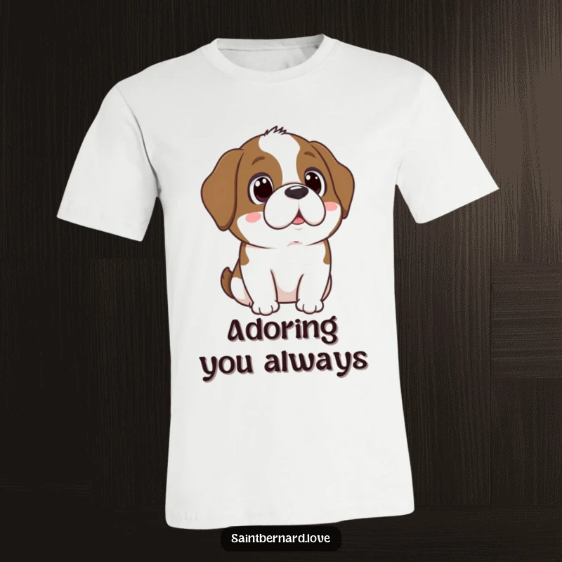 Funny Kawaii Saint Bernard T-Shirt: A dog with wide, adoring eyes, conveying deep affection and loyalty.
