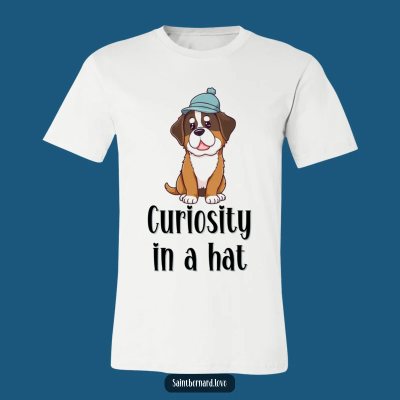 Funny Saint Bernard Hat T-Shirt: Curious Tilt Tee, Quirky Dog Gift