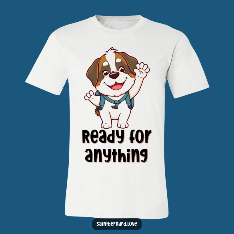 Funny Saint Bernard T-Shirt: Goofy Waving Character with Backpack, Great Gift