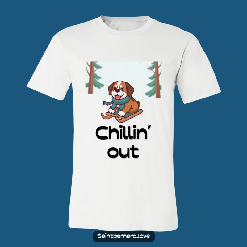 Funny Sledding Saint Bernard T-Shirt - Cheerful Winter Dog Graphic, Ideal Funny Gift