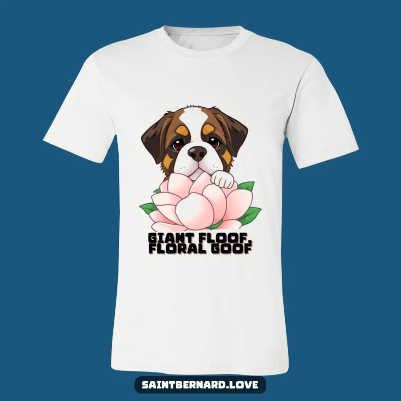 Funny Saint Bernard Flower Peek T-Shirt - Comical Dog Lover Apparel Gift