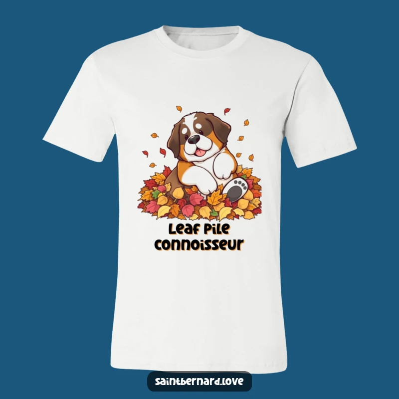 Funny Saint Bernard Leaf Pile T-Shirt - Comical Autumn Dog Apparel