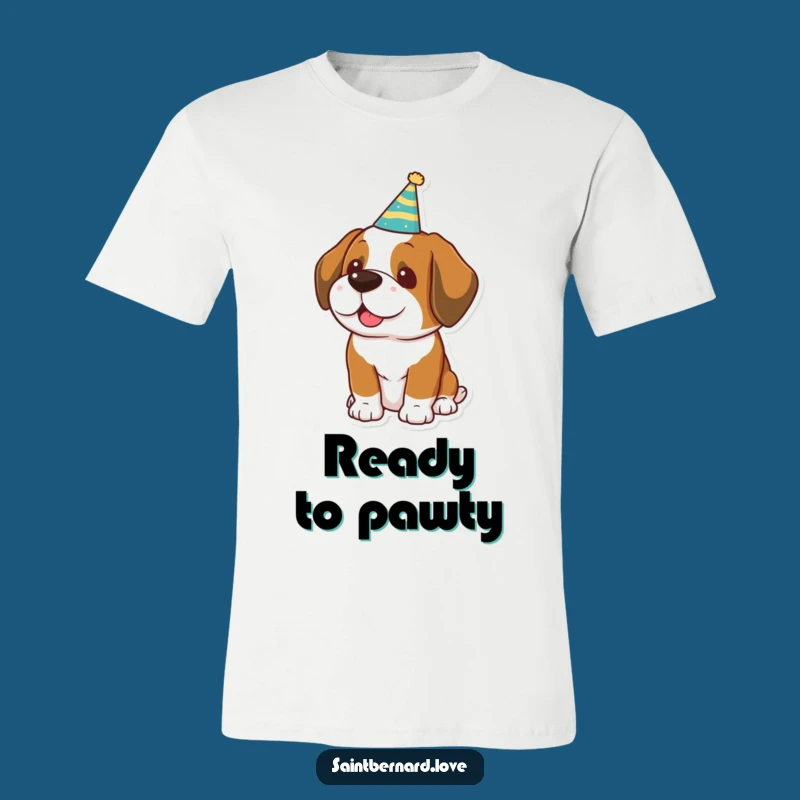 Funny Saint Bernard Party Hat T-Shirt - Festive Dog Tee, Great Gift