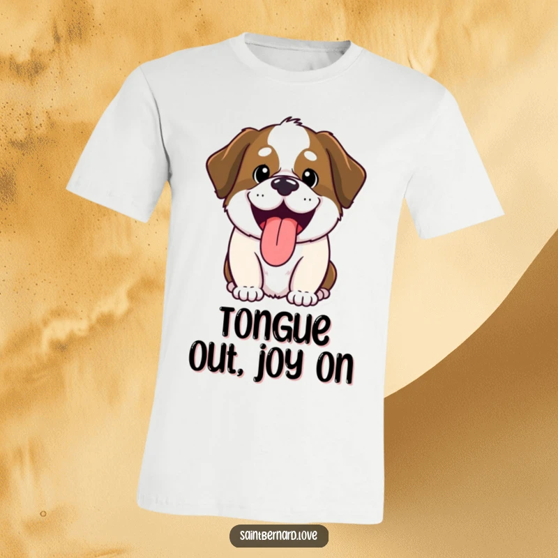 Funny Saint Bernard t-shirt, kawaii dog panting with tongue out, happy and cute illustration, comfortable casual wear, ideal funny gift for dog enthusiasts.