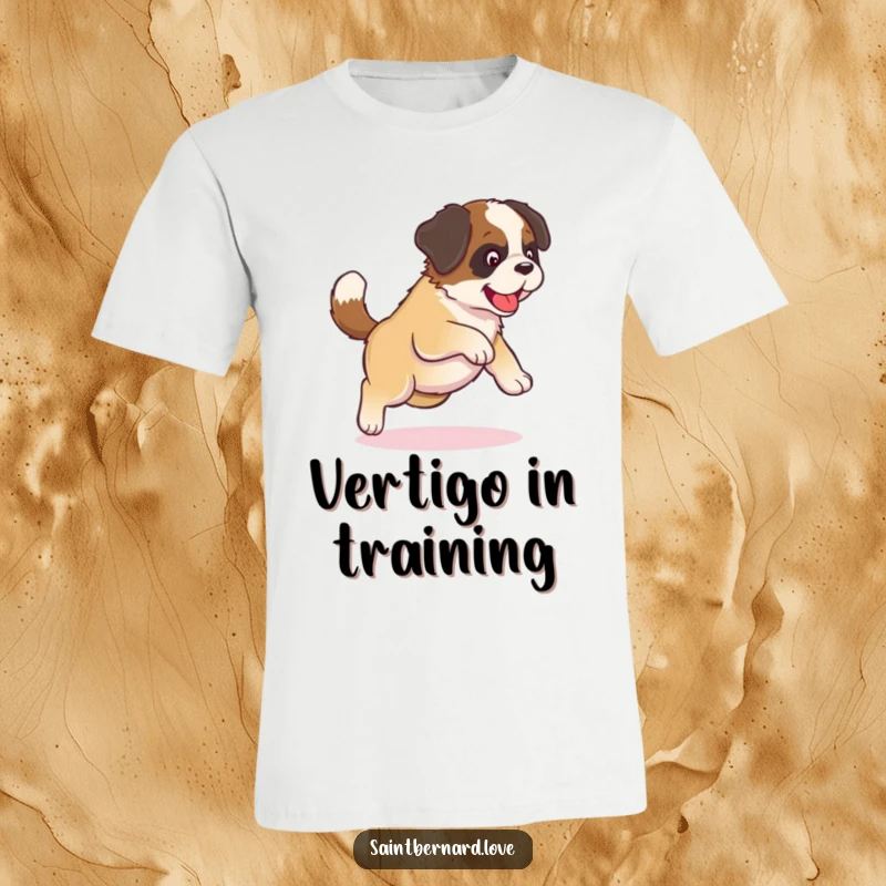 Funny Kawaii Saint Bernard Puppy T-Shirt: An adorable puppy energetically chases its tail in a funny, circular motion.