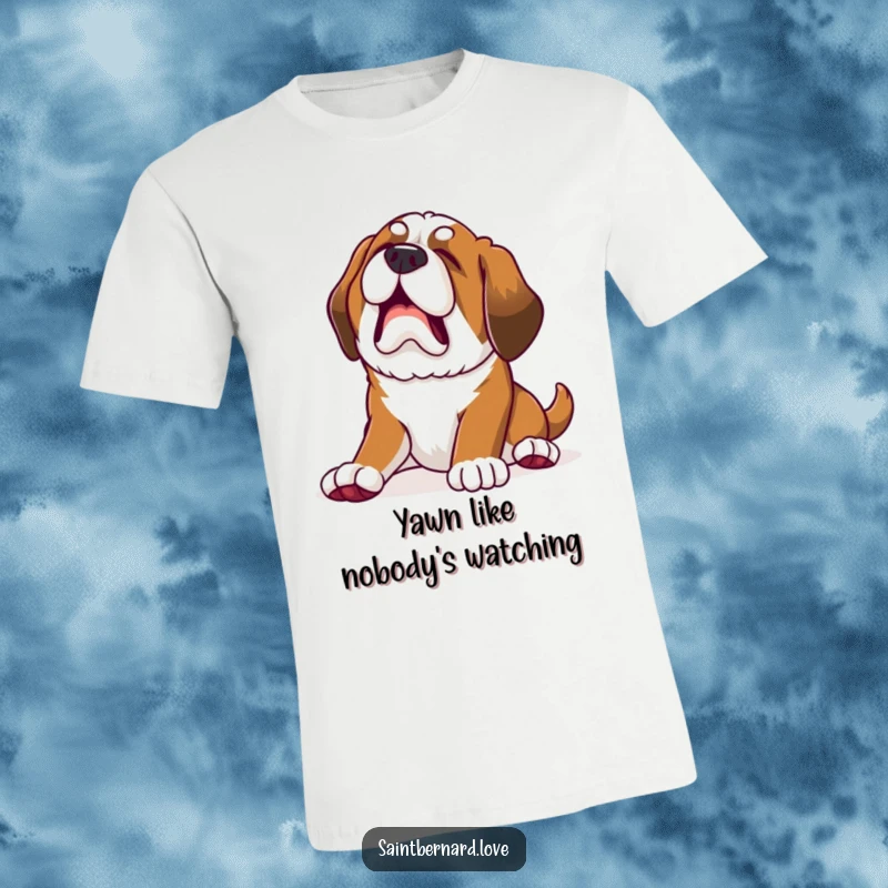 Funny Kawaii Saint Bernard Puppy T-Shirt: Puppy stretches with a huge yawn, great funny gift.