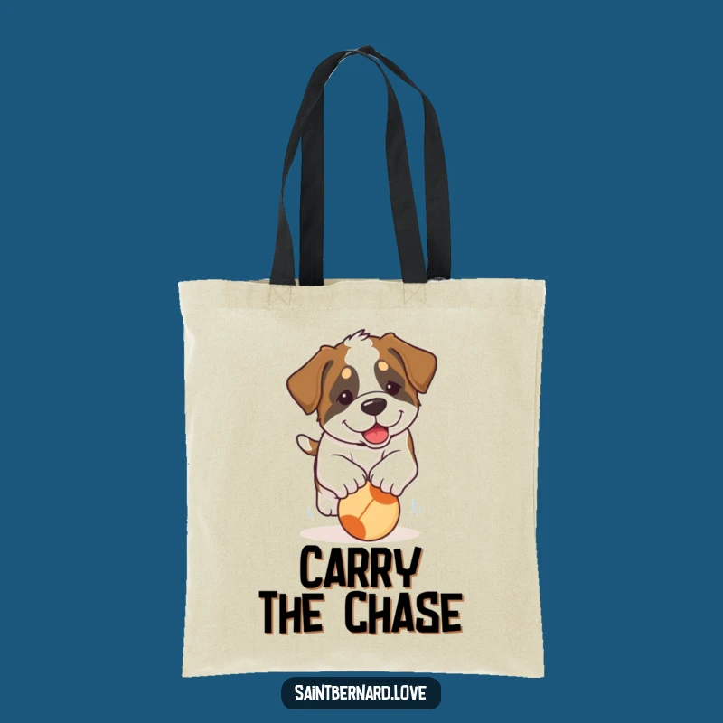 Funny Saint Bernard Puppy Tote Bag: Spacious Bag with a Floppy-Eared Pup Chasing a Ball - Practical!