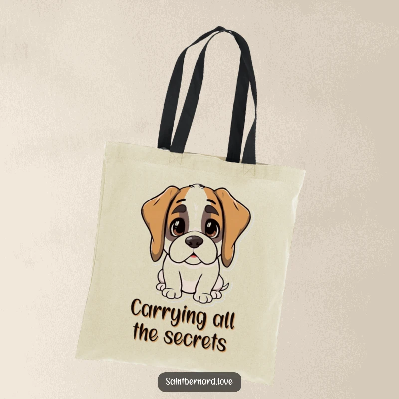 Funny Kawaii Saint Bernard Tote Bag: Features a cute dog with ears perked, showing intense curiosity. A wonderfully funny gift.