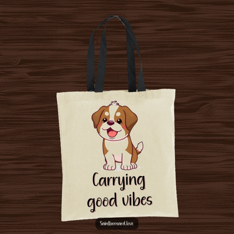 Funny Kawaii Saint Bernard Tote Bag: A happy dog wagging its tail, ready to accompany you everywhere.