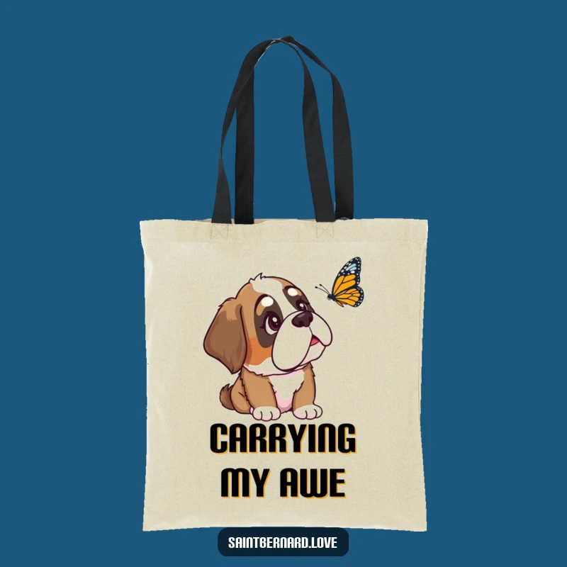 Funny Saint Bernard Tote Bag: Curious Dog Watching Butterfly, Charming Accessory