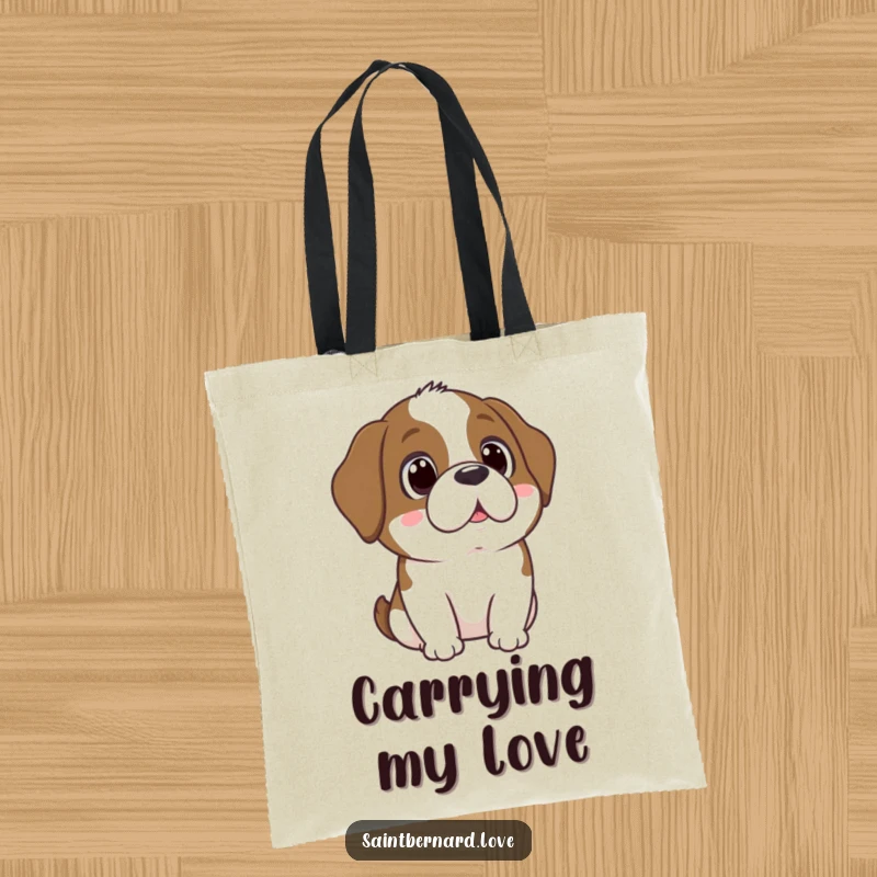 Funny Kawaii Saint Bernard Tote Bag: A dog with wide, adoring eyes, symbolizing love and companionship.