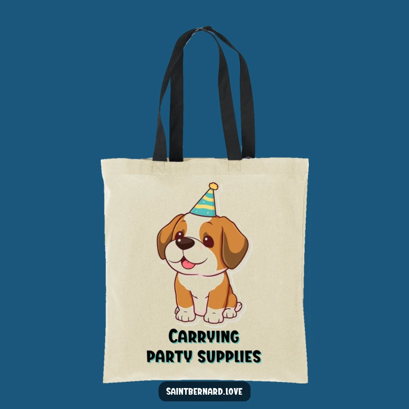 Funny Saint Bernard Party Hat Tote Bag - Festive Dog Accessory, Gift