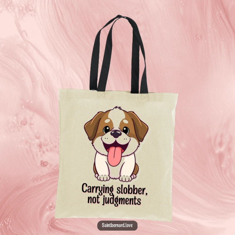 Funny Saint Bernard tote bag, kawaii dog panting happily, cute and humorous illustration, durable and stylish, ideal funny gift for everyday use.