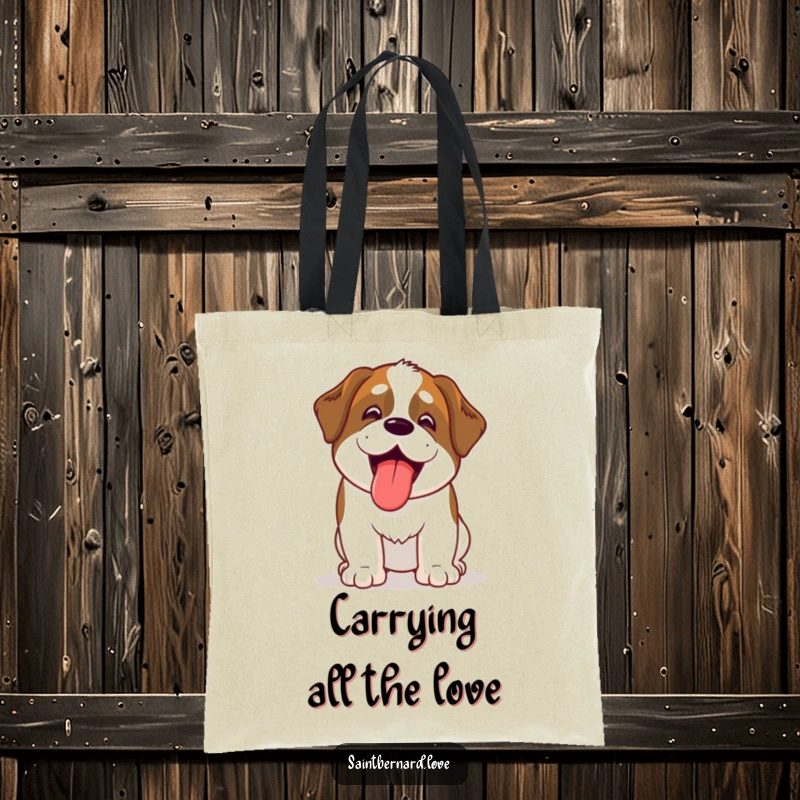 Funny Kawaii Saint Bernard tote bag, a cute dog happily panting with its tongue out, ready for adventure.