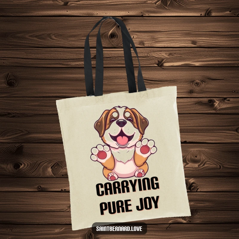 Funny Saint Bernard Tote Bag: Durable tote featuring a Saint Bernard with paws up in surrender, looking utterly delighted, a practical and humorous dog accessory.