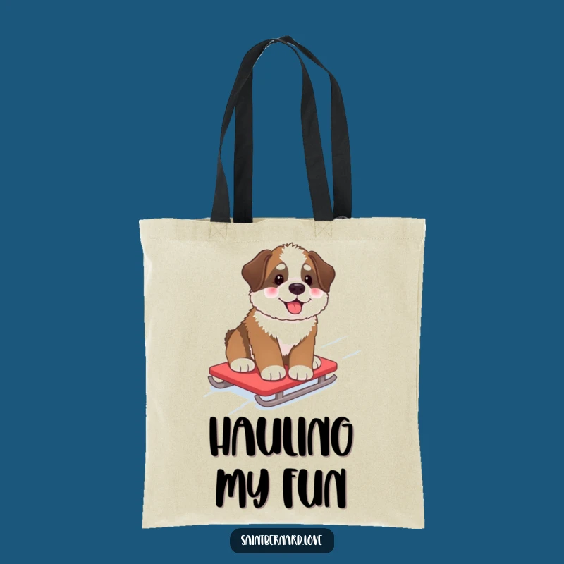 Funny Saint Bernard Pup Tote: Snowy Sledding, Rosy Cheeks, Perfect Humorous Gift Bag