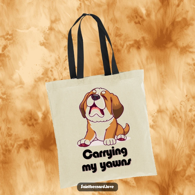 Funny Kawaii Saint Bernard Puppy Tote Bag: Puppy stretches with a huge yawn, practical funny gift.