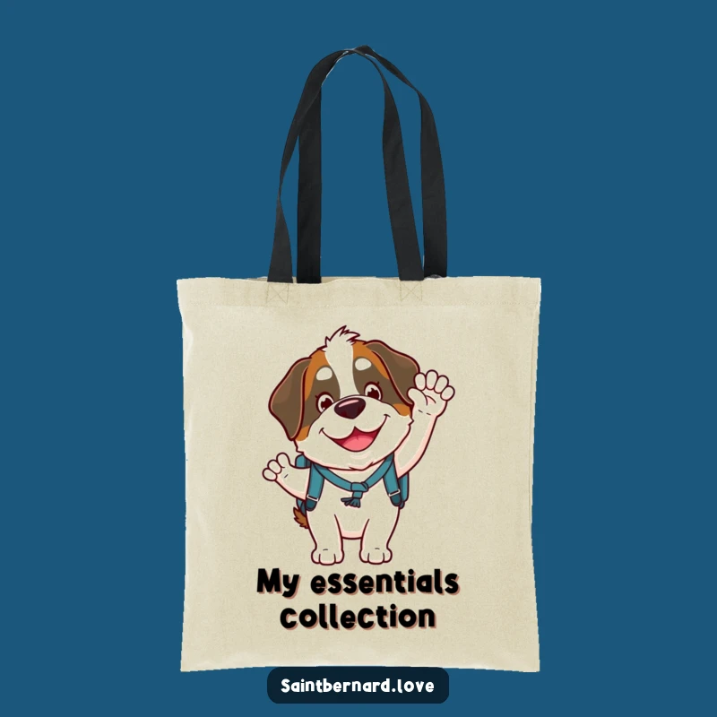 Funny Saint Bernard Tote Bag: Goofy Waving Character with Backpack, Practical Fun