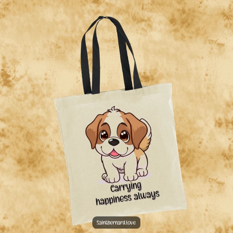 Funny Saint Bernard tote bag, a happy dog with large shining eyes wagging its tail, carrying joy and humor.