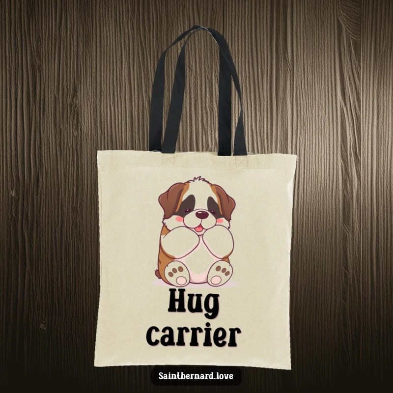 Funny Kawaii Saint Bernard Tote Bag: A cute Saint Bernard gives a big bear hug with its paws, adding funny, loving charm to this practical bag.
