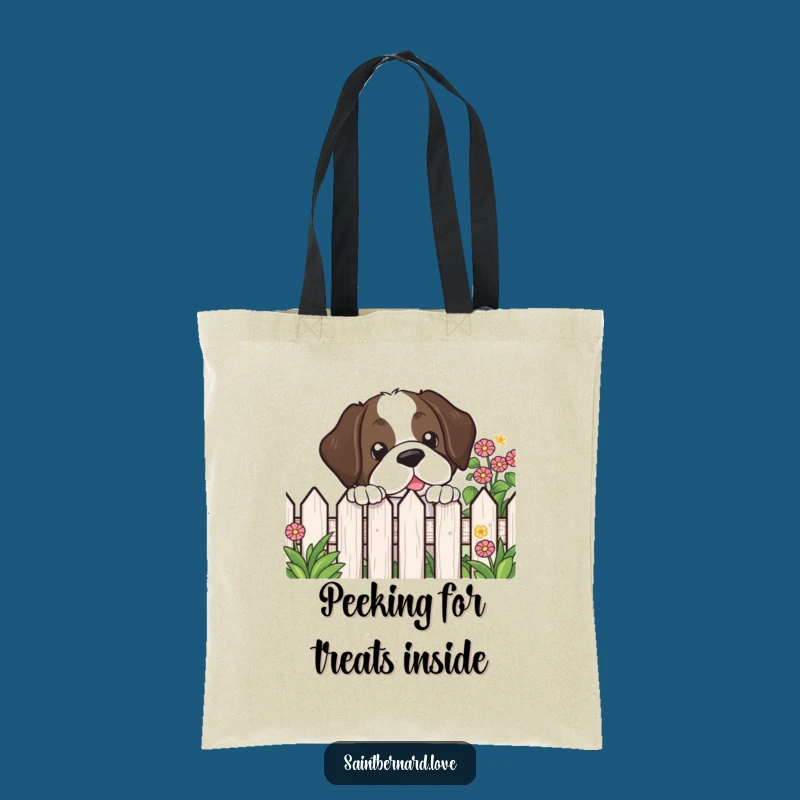 Funny Kawaii Saint Bernard Tote Bag - Garden Fence Peek Accessory