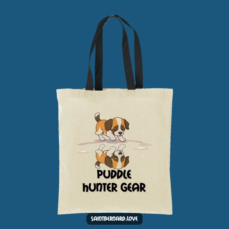 Funny Saint Bernard Puddle Tote Bag: Wagging Tail Style, Carry Fun, Gift