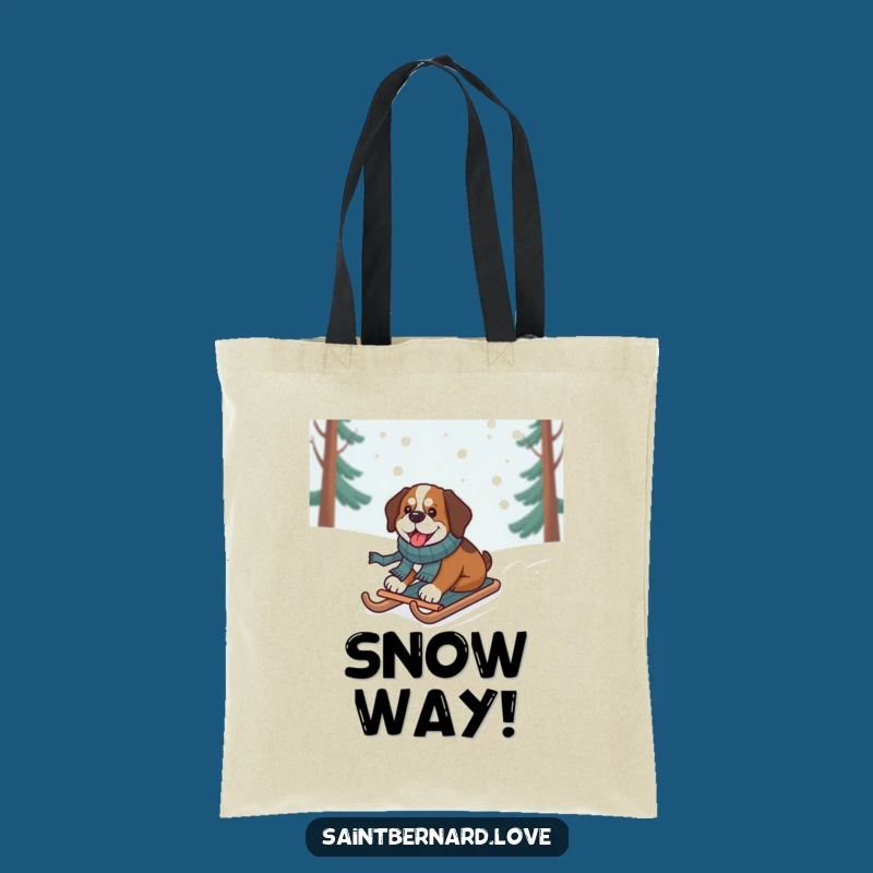 Funny Sledding Saint Bernard Tote Bag - Winter Dog Accessory, Great Funny Gift